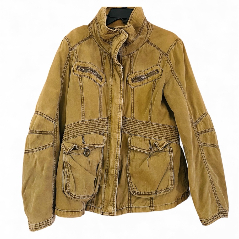 Kaki Utility Jacket Women Size M 100%Cotton